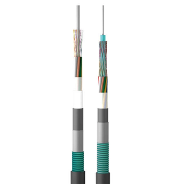 A panel with a fiber optic cable on one end and a network cable on the other 